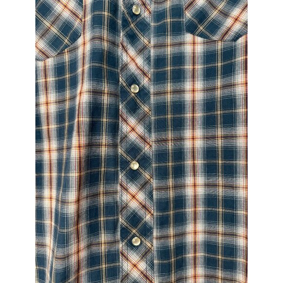 Wrangler Western Button Down Tshirt Womens Large Blue Plaid Pearl Snap Cowgirl - Picture 9 of 16